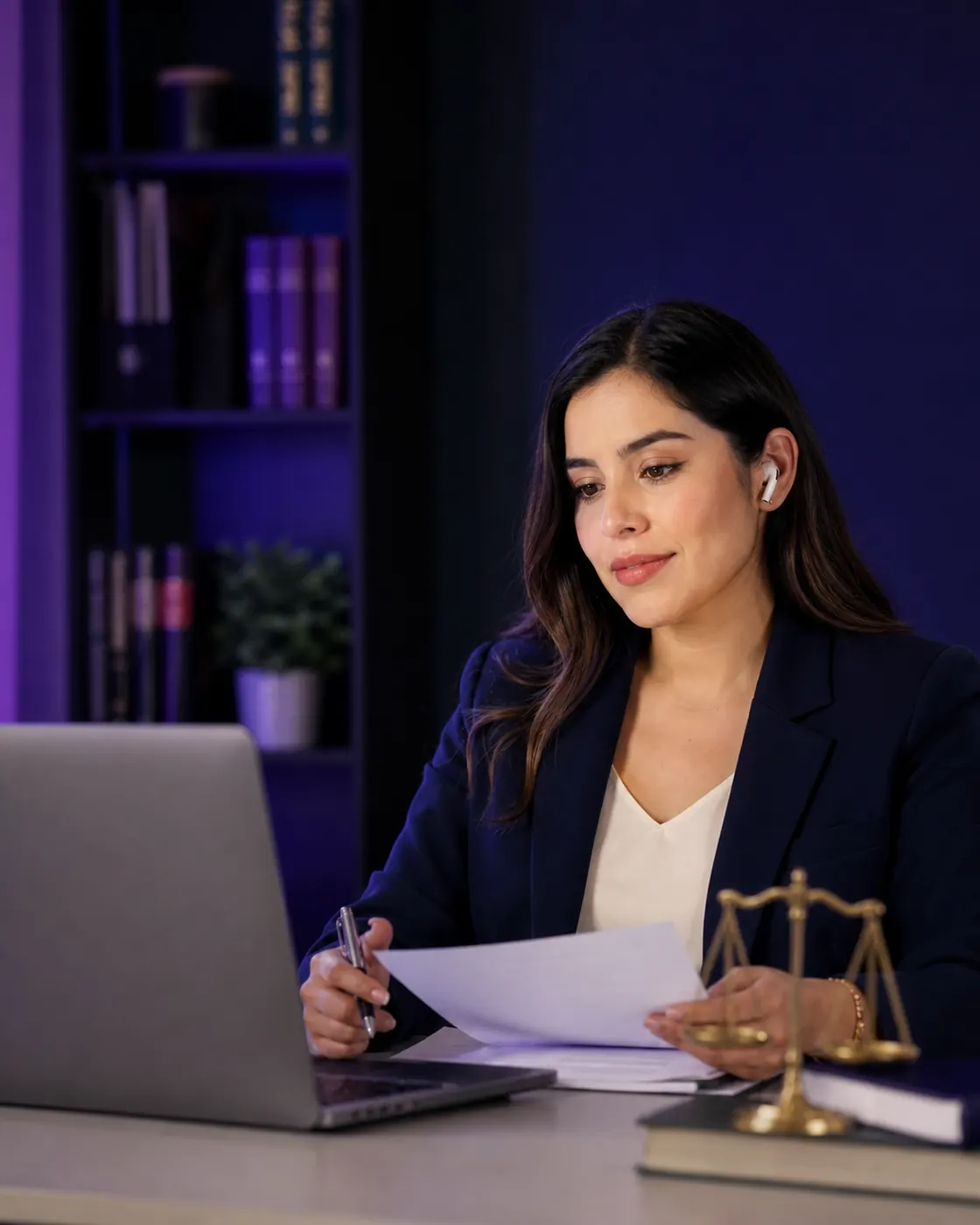 Abogada estudiando en línea