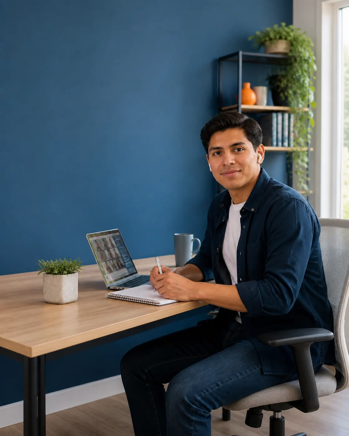 Estudiante tomando una clase en línea desde casa